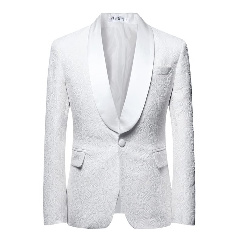 YFFUSHI Mens 1 Button 2 Piece White Tuxedo Shawl Collar Skinny Dress,Beige,Medium - Image 2